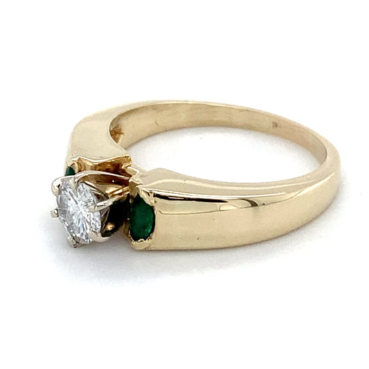 14K Yellow Gold Diamond & Emerald Engagement Ring