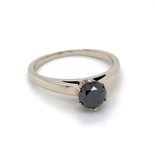 14K White Gold Black Diamond Ring; 1.0CTW; Size 7.5