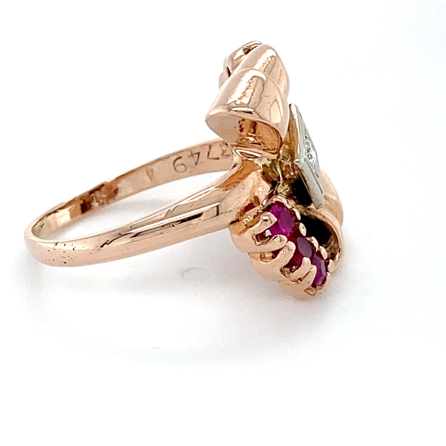 14K Rose Gold Ruby & Diamond Ring; 0.05CTW; Size 5