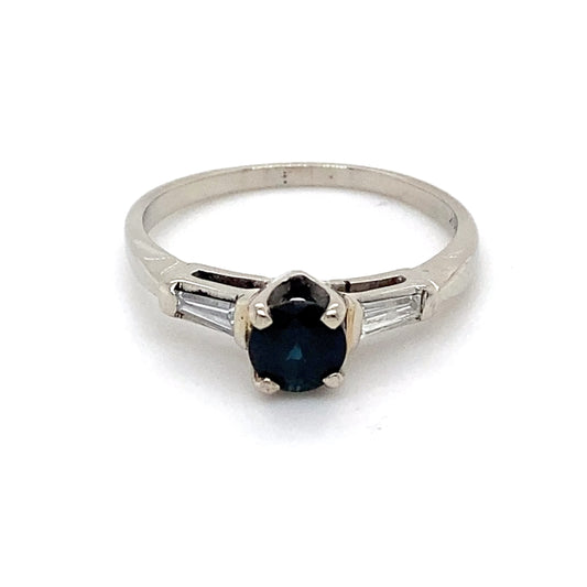 14K White Gold Sapphire & Diamond Ring; 0.16CTW; Size 7