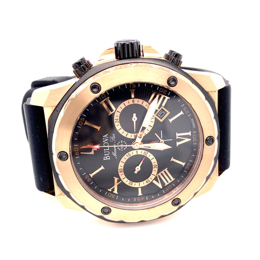 Bulova 98B104: Marine Star Men's Rose Gold Black Dial Wrist Watch