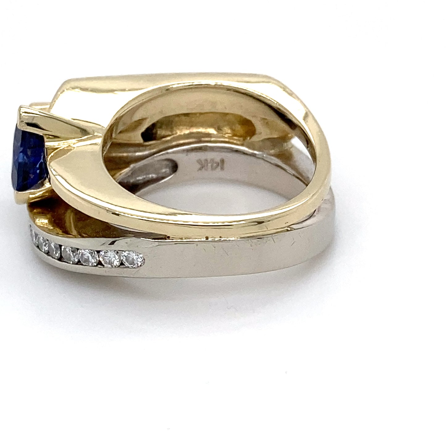 14K Two-Tone Gold Sapphire & Diamond Ring; 0.30CTW; Size 7; 8.6DWT