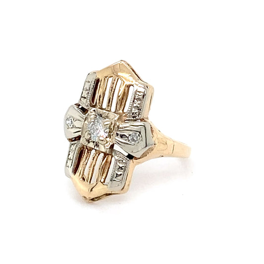 14K Two-Tone Gold Diamond Ring; 0.12CTW; Size 3.5; 2.2g