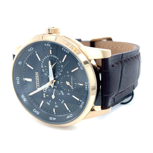 Citizen BU2013-08E: Corso Men's Eco-Drive Rose Gold Leather Band Watch