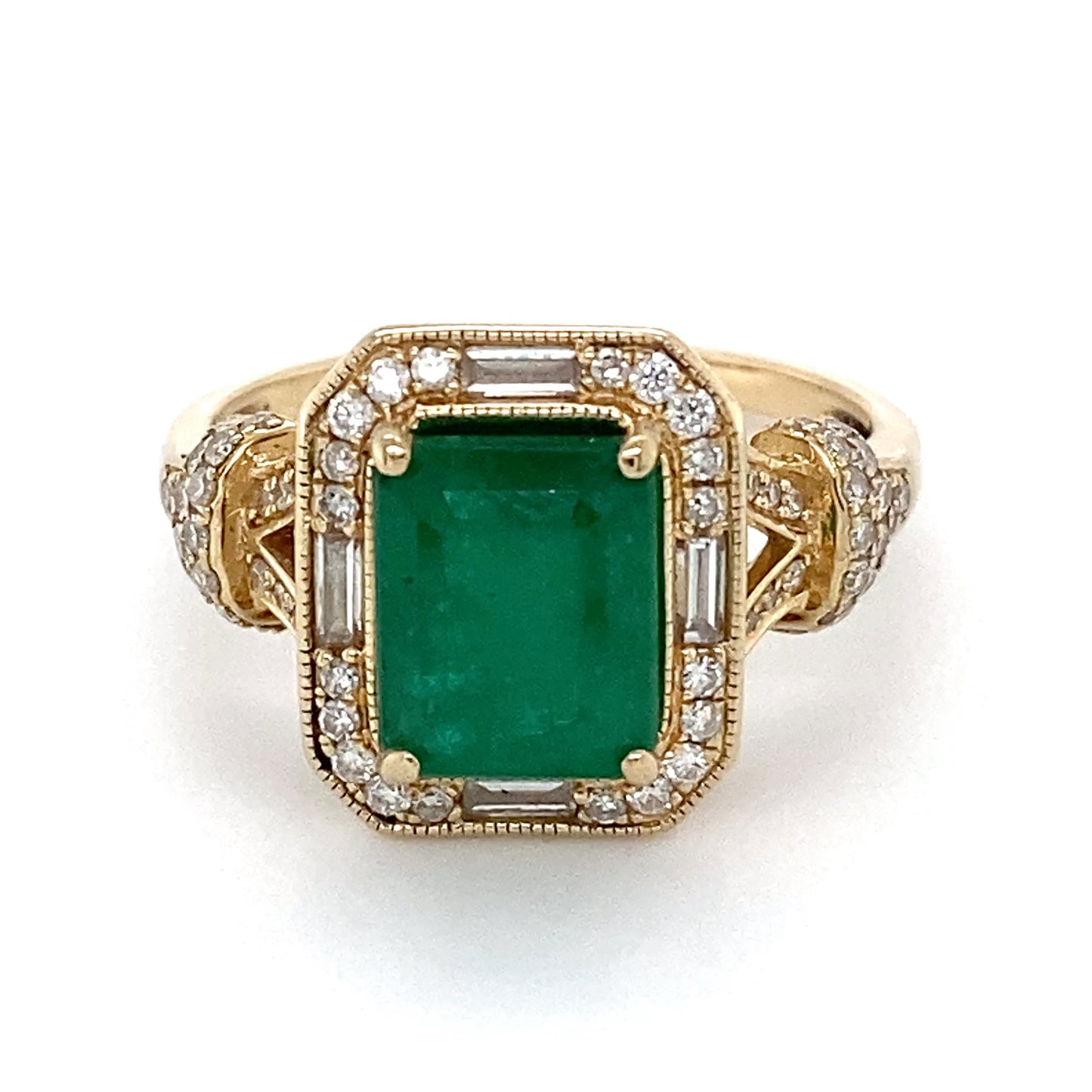 14K Yellow Gold Emerald & Diamond Ring; 0.34CTW; Size: 8