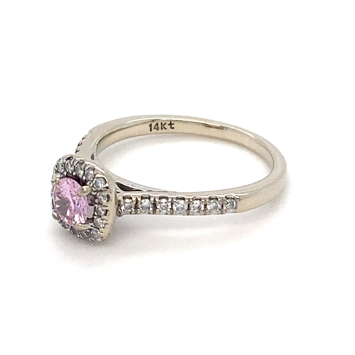 14K White Gold Diamond & Pink Tourmaline Ring; 1.5DWT; Size 4