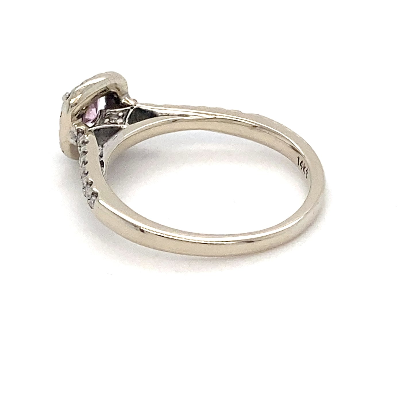 14K White Gold Diamond & Pink Tourmaline Ring; 1.5DWT; Size 4
