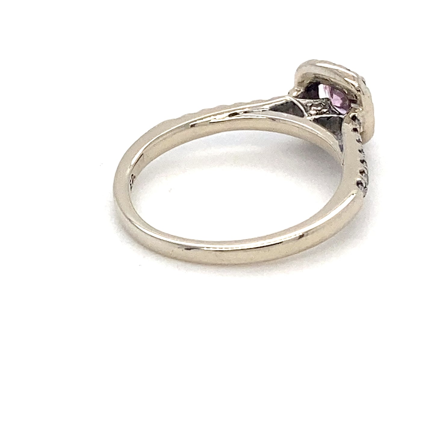 14K White Gold Diamond & Pink Tourmaline Ring; 1.5DWT; Size 4