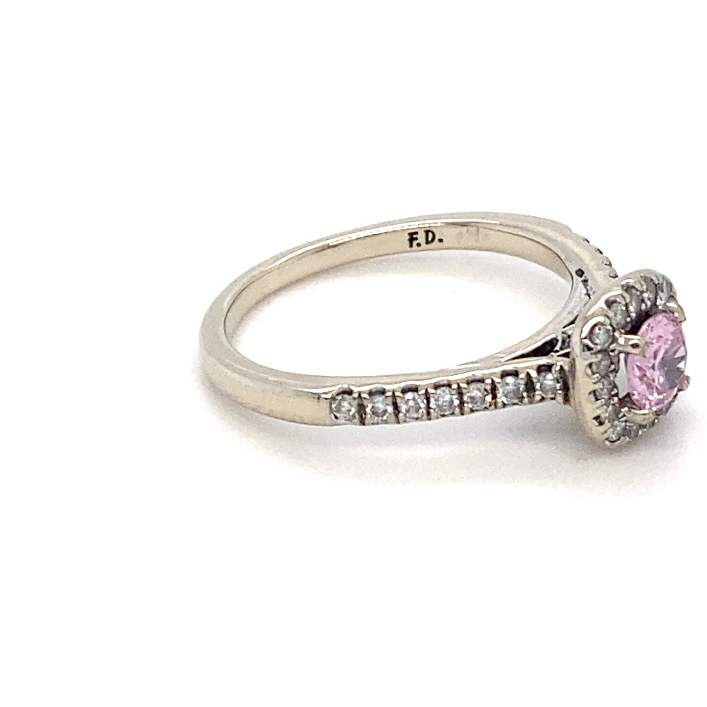 14K White Gold Diamond & Pink Tourmaline Ring; 1.5DWT; Size 4
