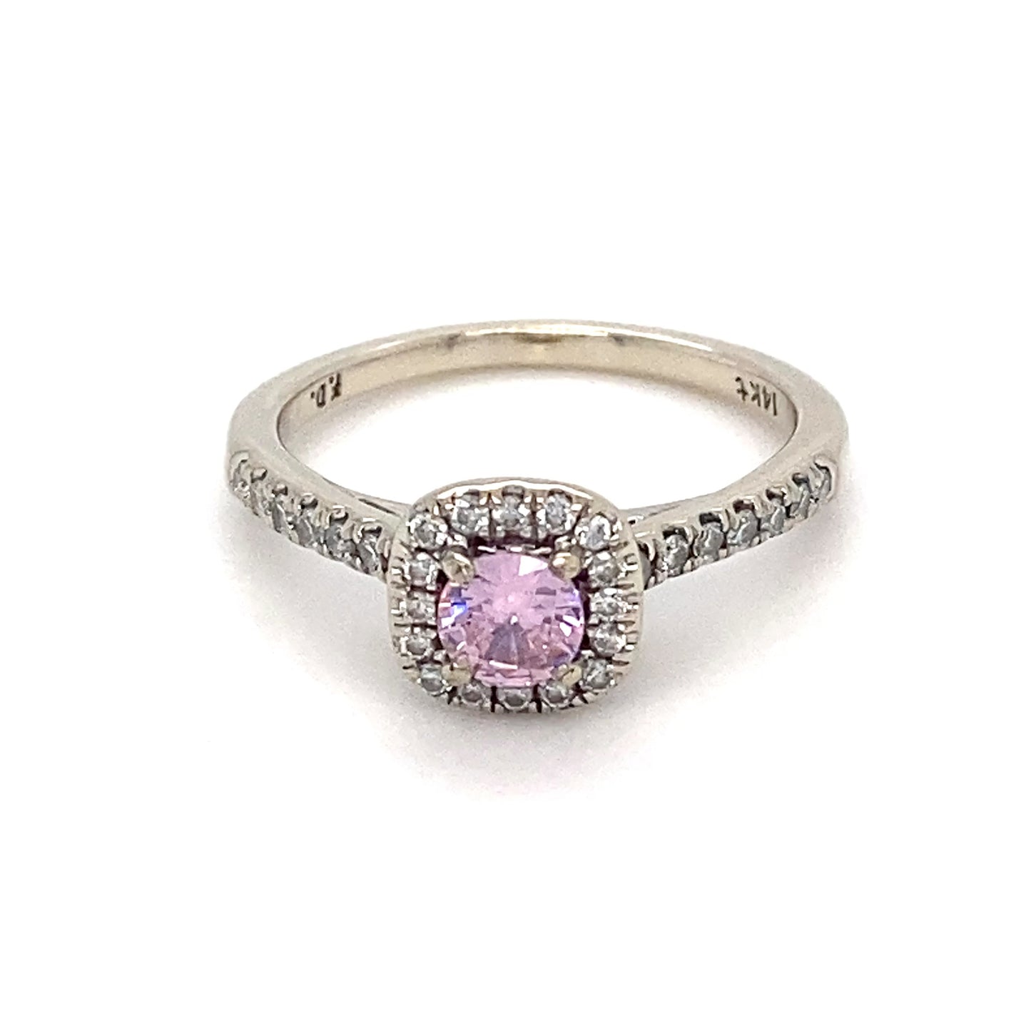 14K White Gold Diamond & Pink Tourmaline Ring; 1.5DWT; Size 4