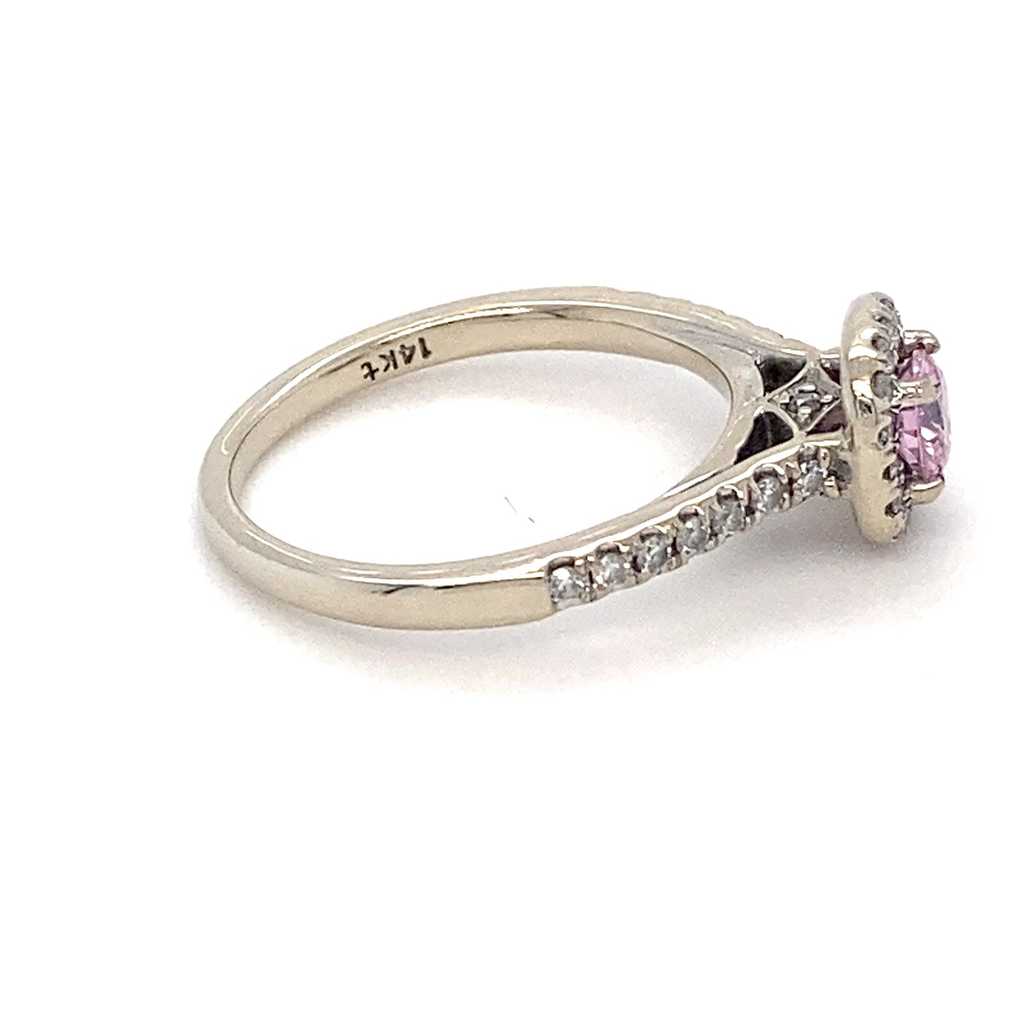 14K White Gold Diamond & Pink Tourmaline Ring; 1.5DWT; Size 4