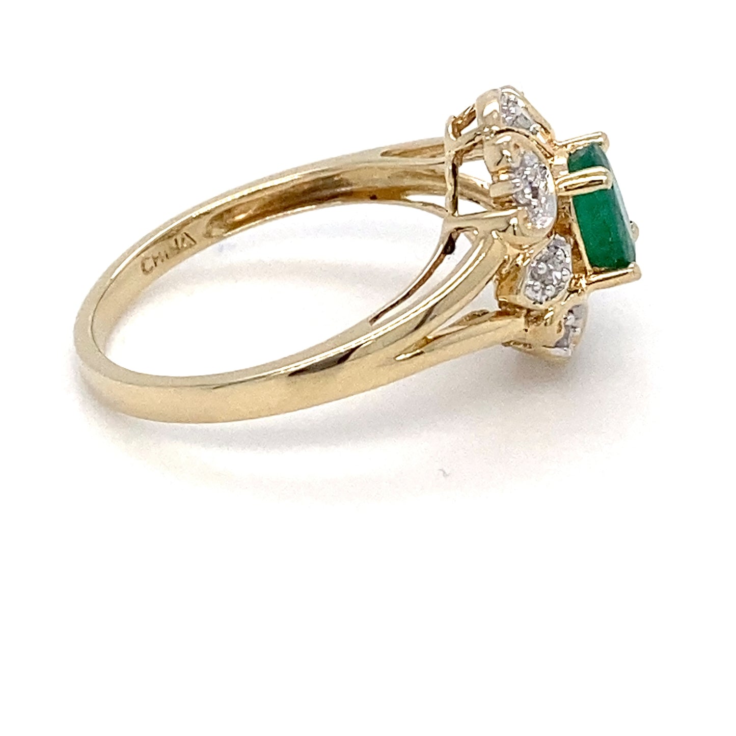 14K Yellow Gold Emerald & Diamonds Ring; 1.6DWT; 2.5g; Size 6