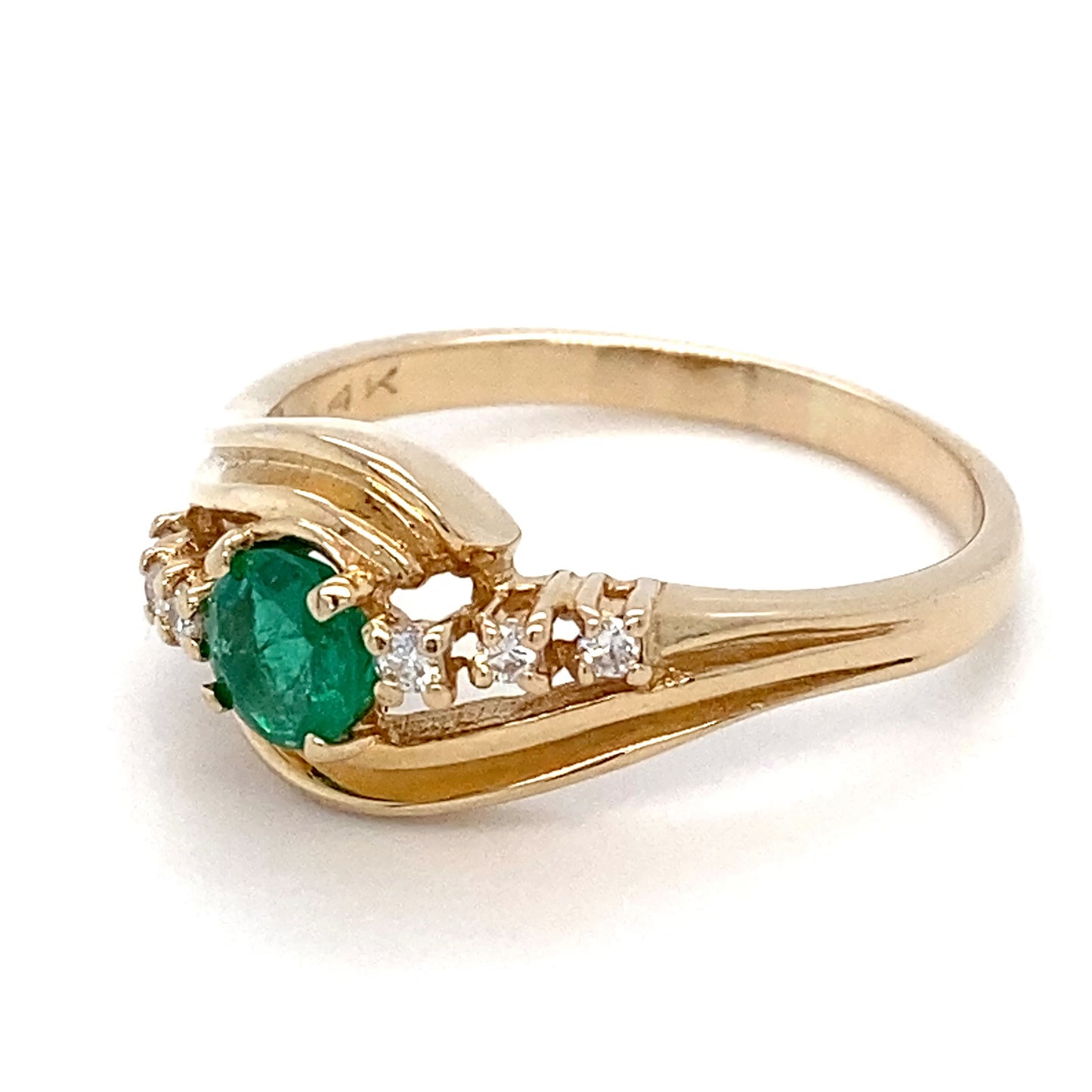 14K Yellow Gold Emerald & Diamonds Ring;  2.7DWT; 0.99 & 0.06CTW; Size 9.5