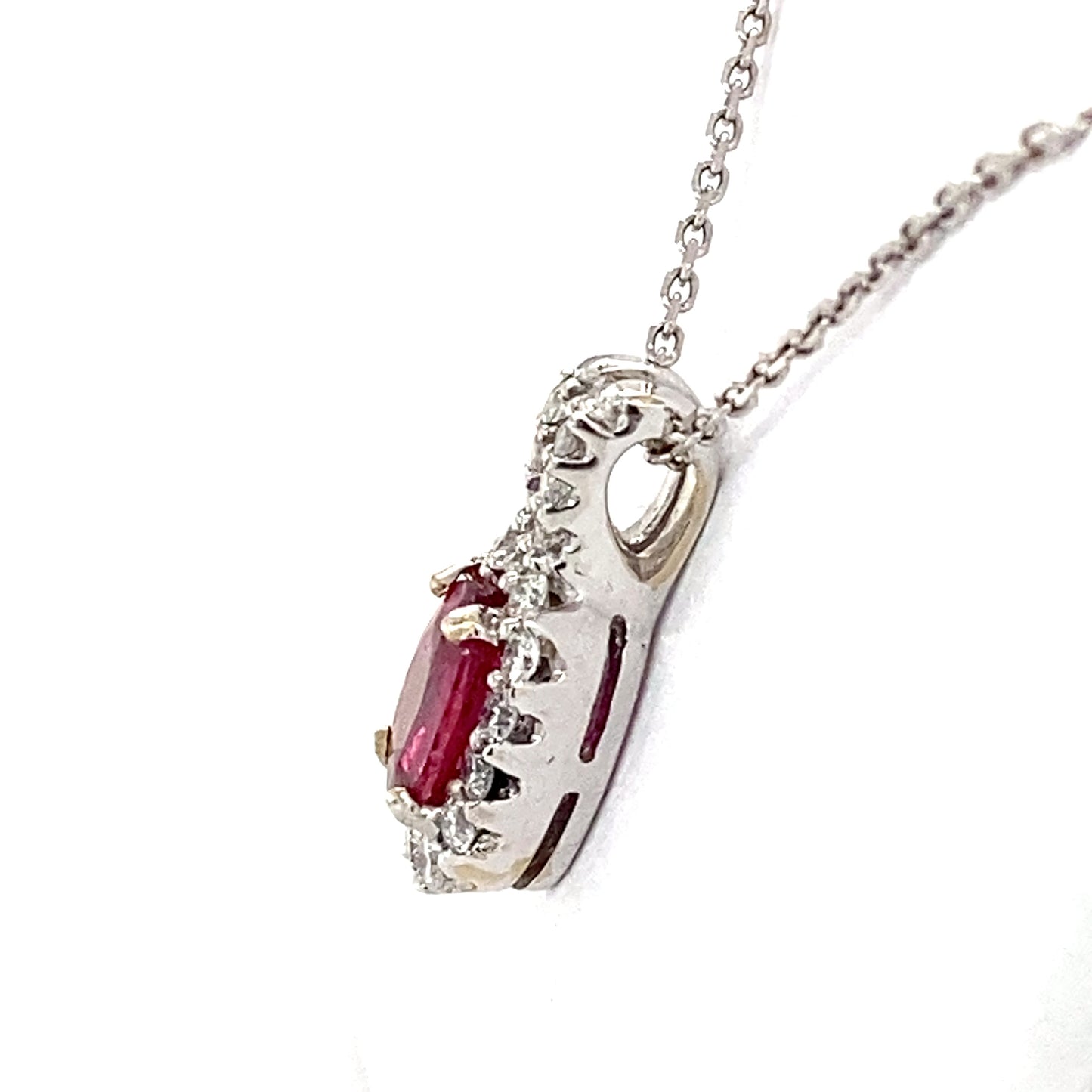 14K White Gold Diamond & Ruby Pendant on 20" Chain Necklace