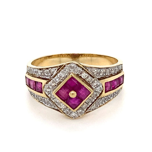 14K Yellow Gold Ruby & Diamond Ring; 3.0DWT; Size 6