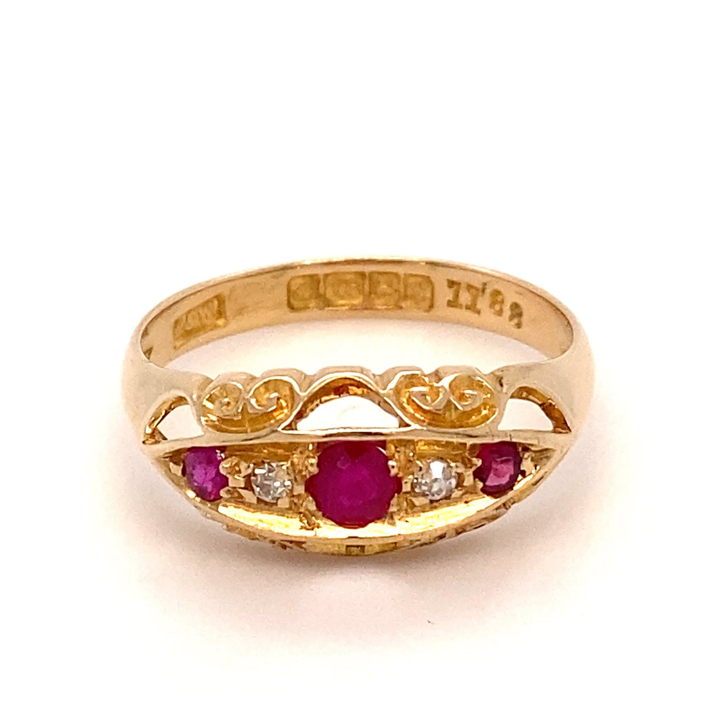 18K Yellow Gold Ruby & Diamond Lady's Ring; 1.8DWT; Size 7