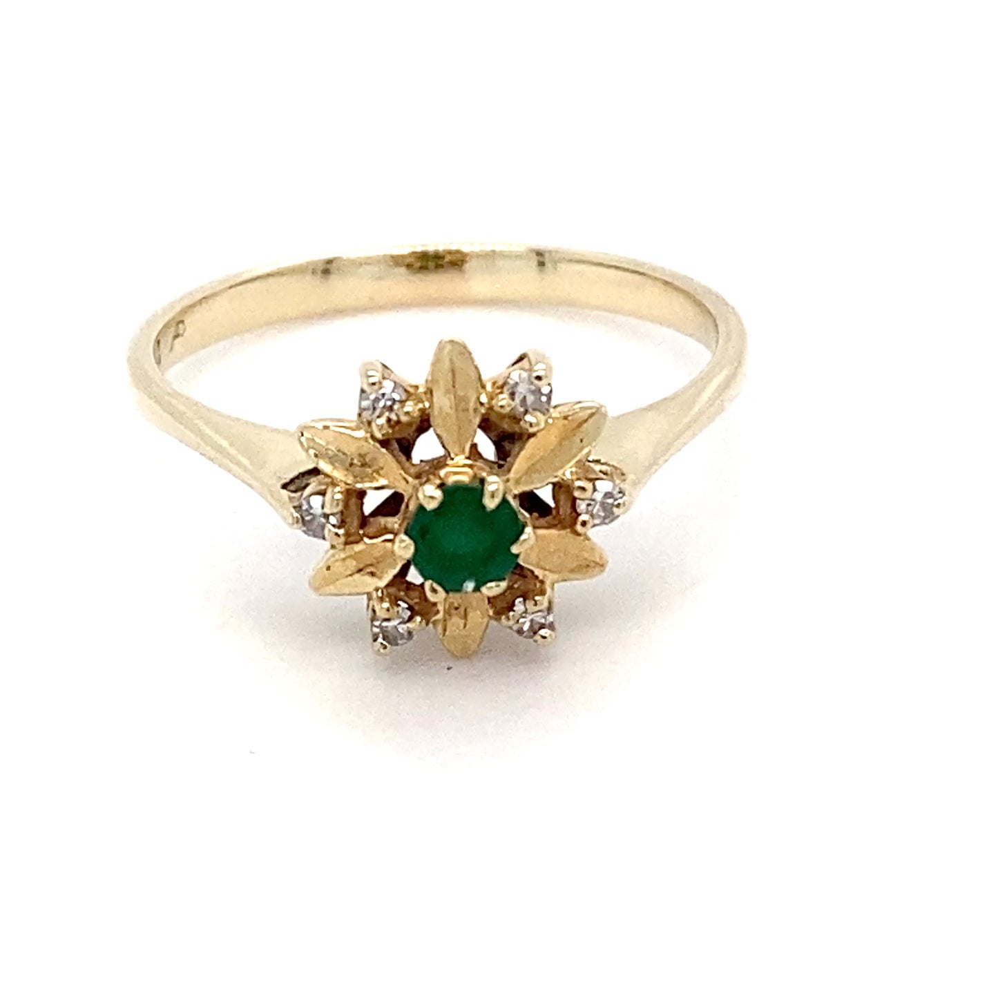 14K Yellow Gold Emerald & Diamonds Ring; .10 & .06CTW; Size 7