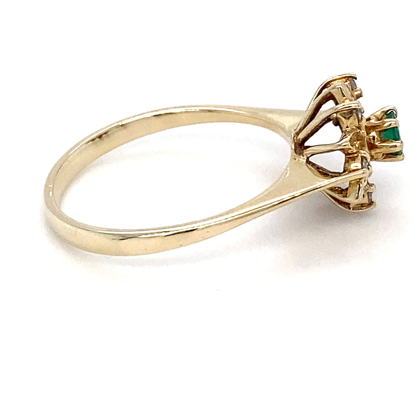 14K Yellow Gold Emerald & Diamonds Ring; .10 & .06CTW; Size 7