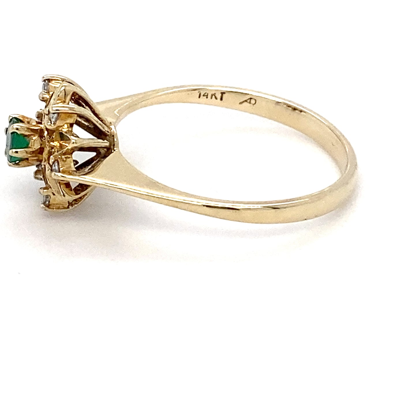 14K Yellow Gold Emerald & Diamonds Ring; .10 & .06CTW; Size 7