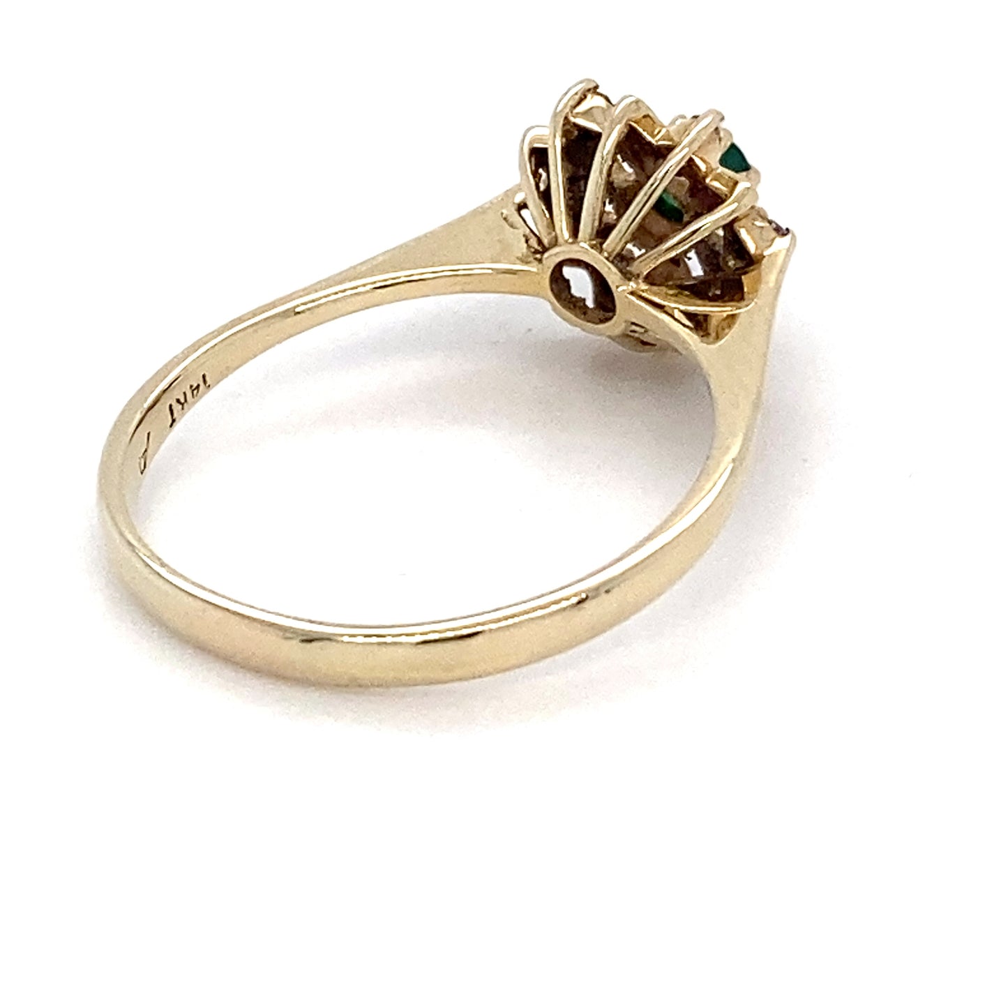 14K Yellow Gold Emerald & Diamonds Ring; .10 & .06CTW; Size 7