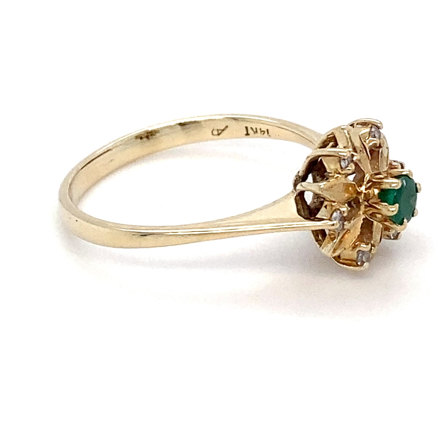 14K Yellow Gold Emerald & Diamonds Ring; .10 & .06CTW; Size 7