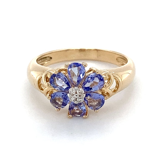 14K Yellow Gold Amethyst & Diamond Ring; 2.1DWT; Size 6