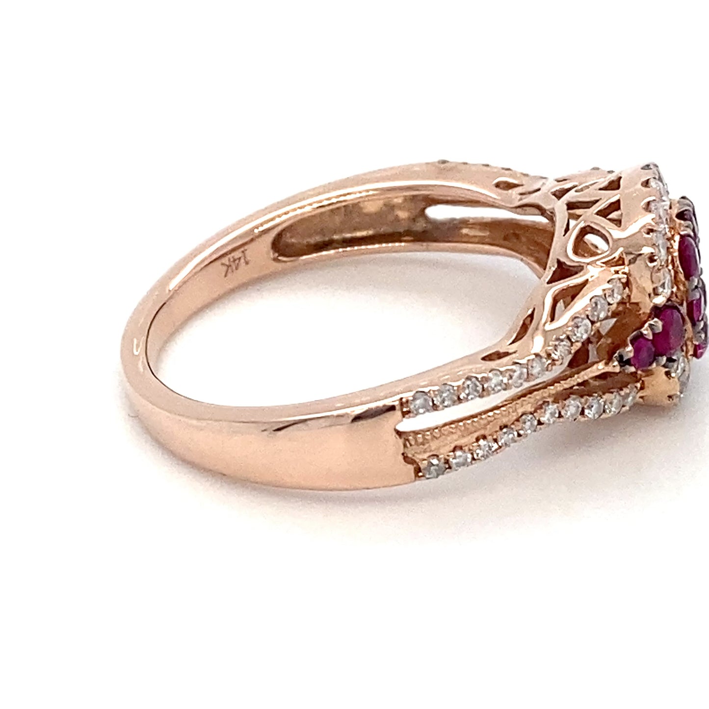 14K Rose Gold Synthetic Ruby & Diamond Ring; 2.6DWT; Size 7.5