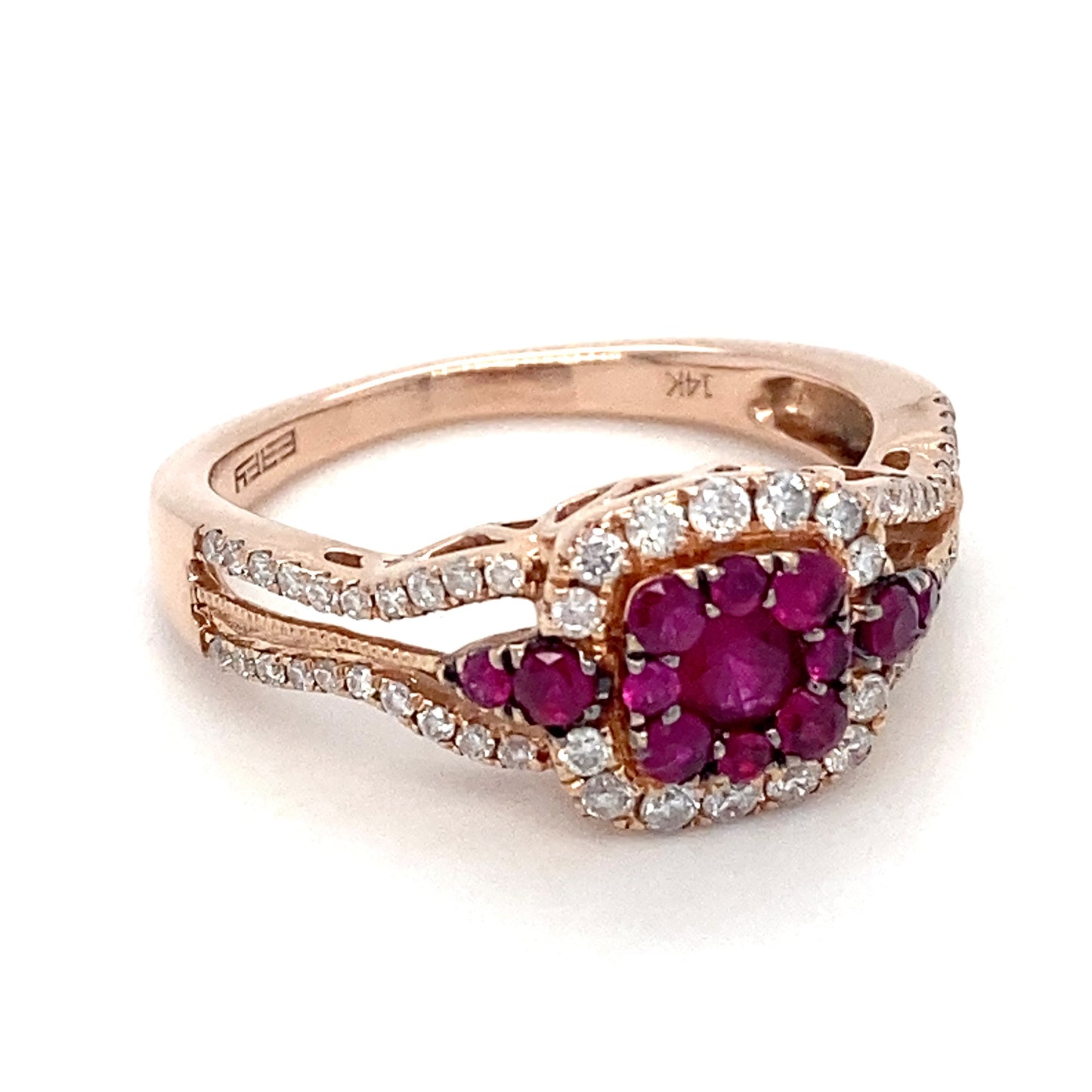 14K Rose Gold Synthetic Ruby & Diamond Ring; 2.6DWT; Size 7.5