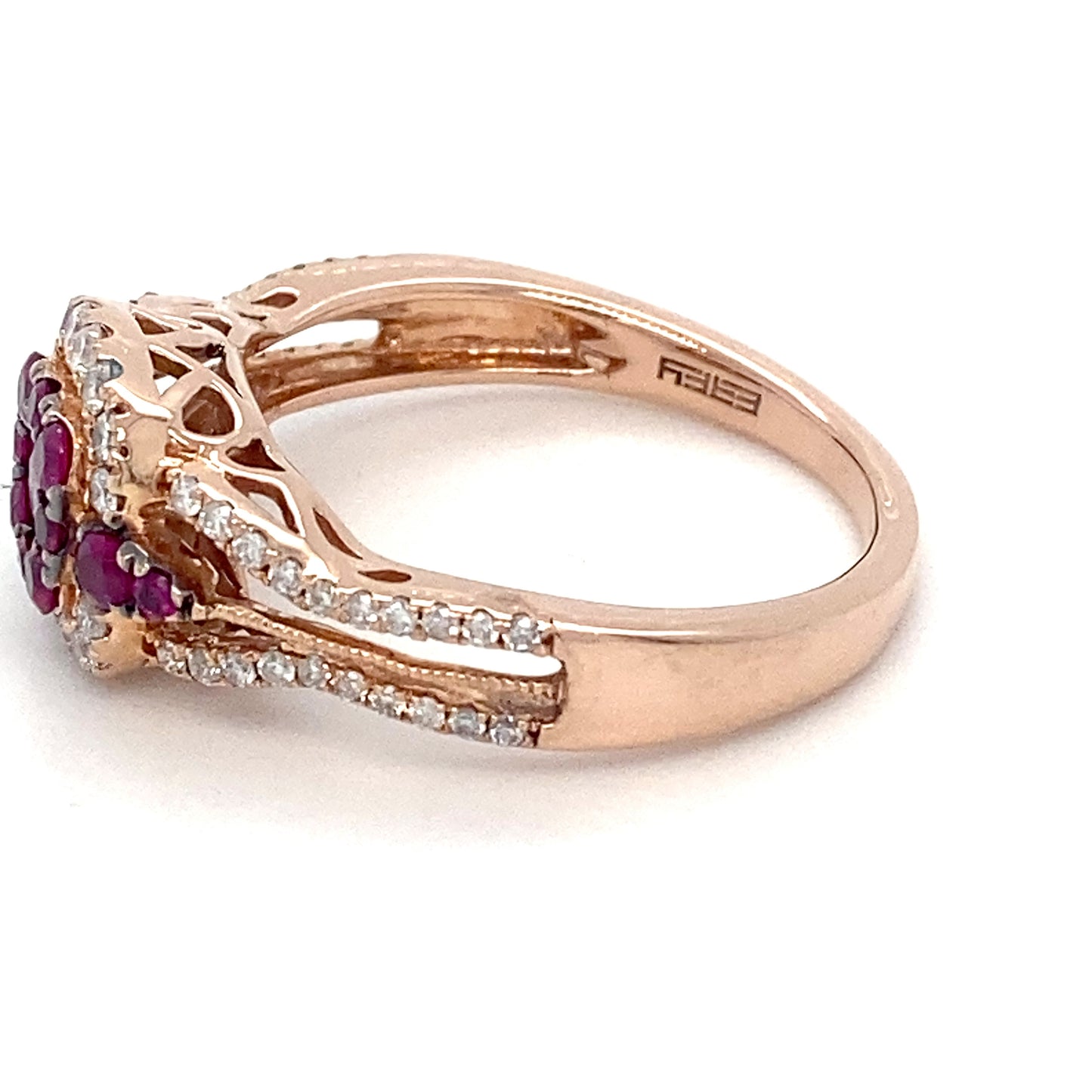14K Rose Gold Synthetic Ruby & Diamond Ring; 2.6DWT; Size 7.5