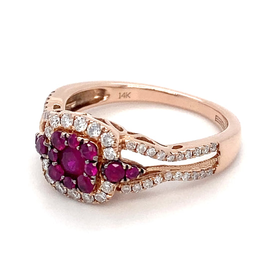 14K Rose Gold Synthetic Ruby & Diamond Ring; 2.6DWT; Size 7.5
