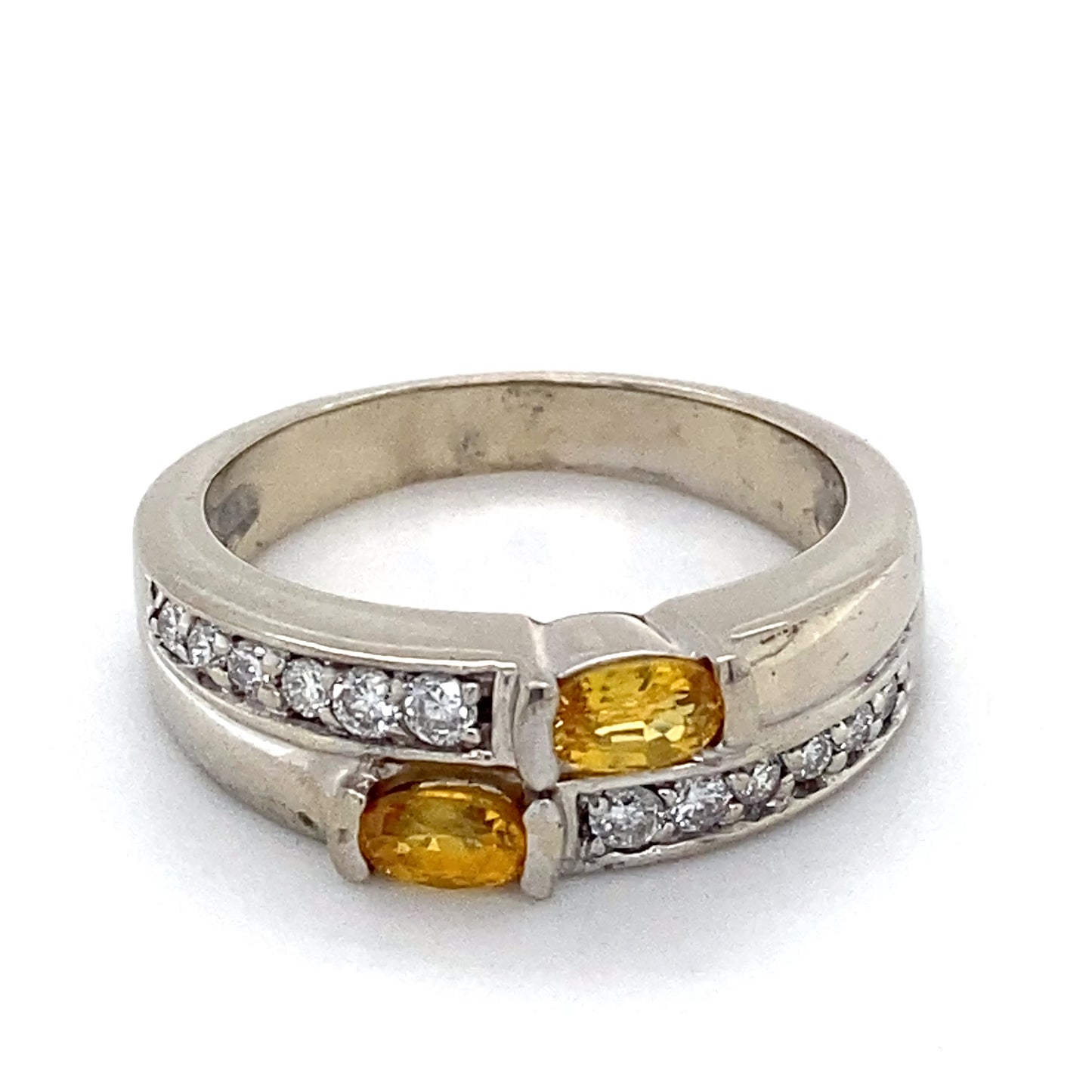 14K White Gold Diamond & Yellow Sapphire Ring; 3.5DWT; Size 6.5