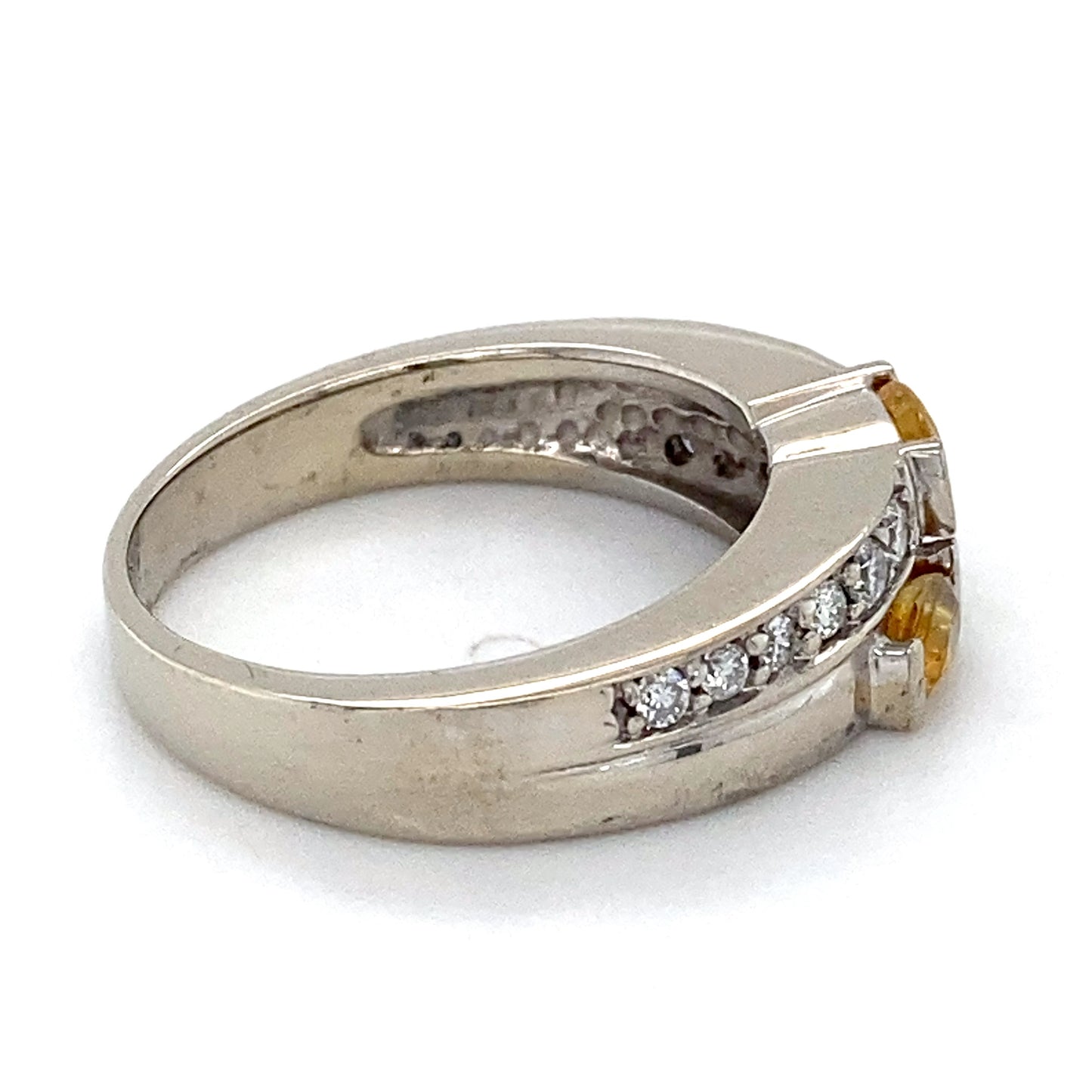 14K White Gold Diamond & Yellow Sapphire Ring; 3.5DWT; Size 6.5