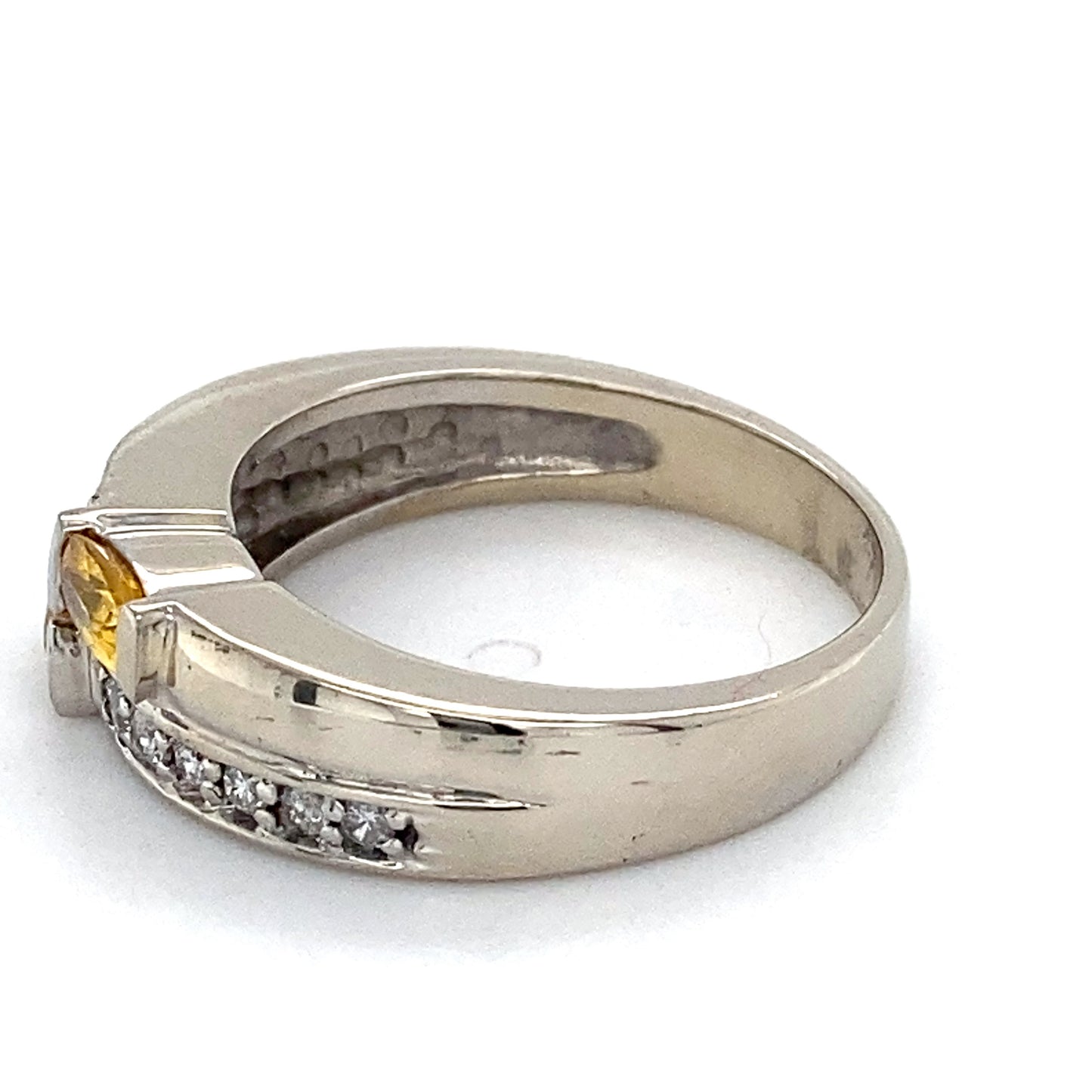 14K White Gold Diamond & Yellow Sapphire Ring; 3.5DWT; Size 6.5