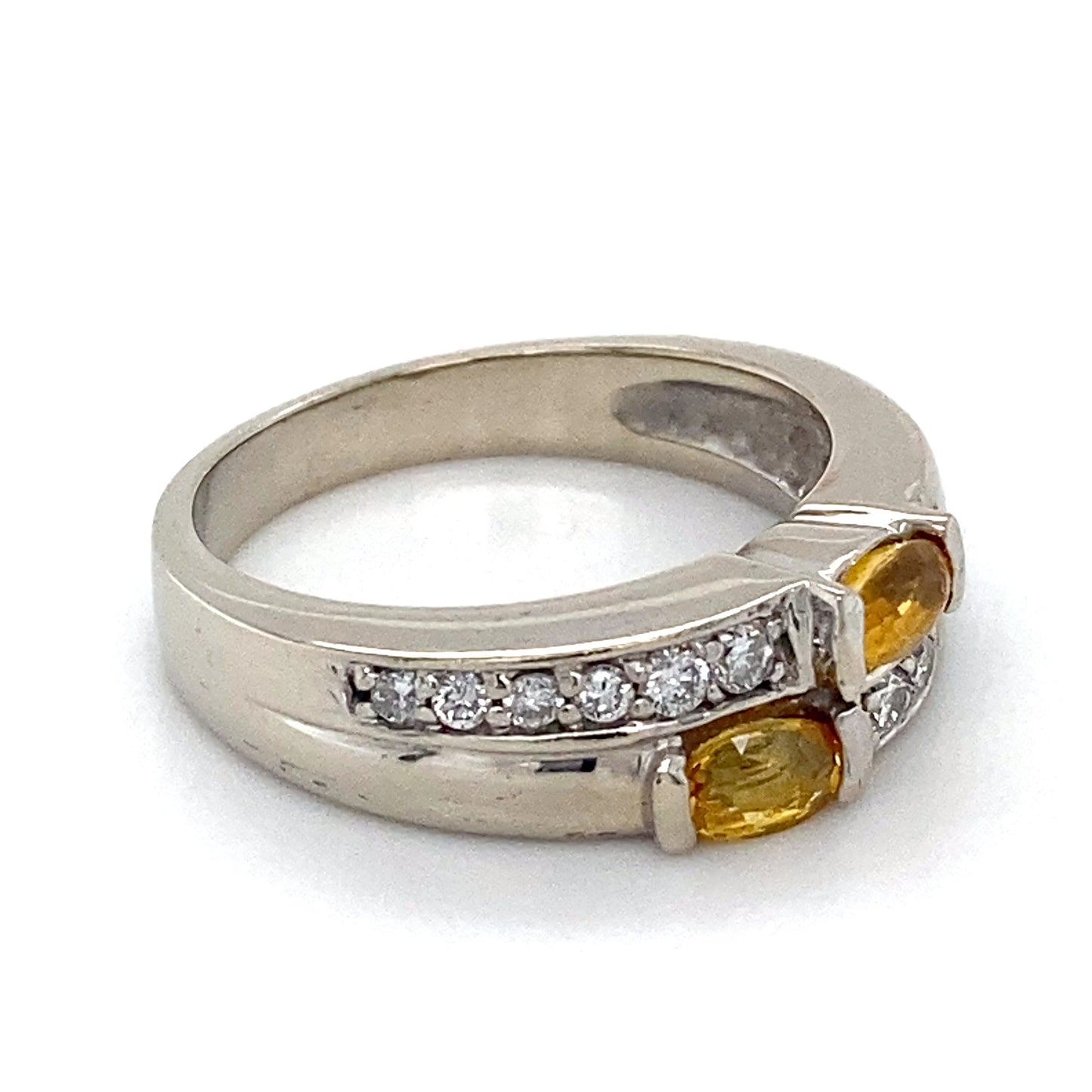 14K White Gold Diamond & Yellow Sapphire Ring; 3.5DWT; Size 6.5