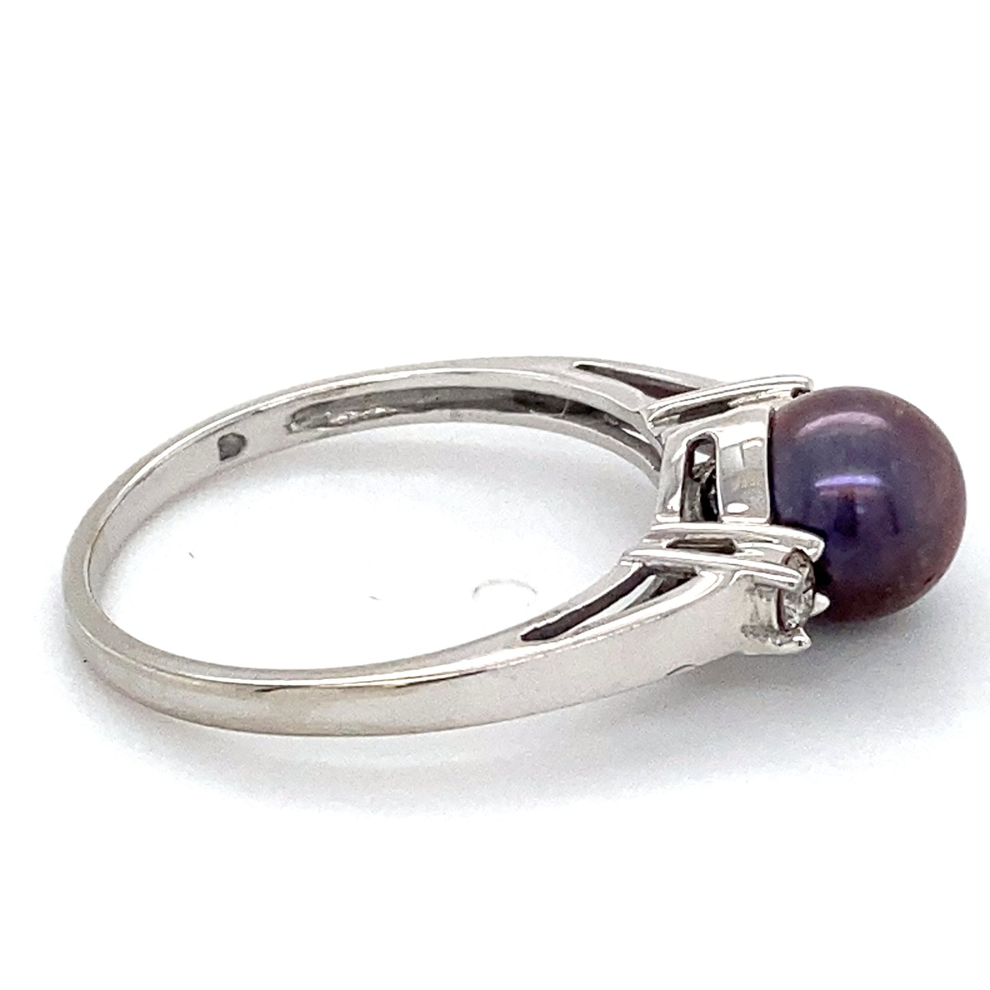 14K White Gold Diamond & Pearl Solitaire Ring; 1.5DWT: Size 7