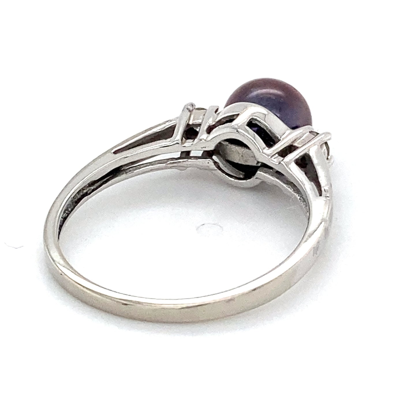 14K White Gold Diamond & Pearl Solitaire Ring; 1.5DWT: Size 7