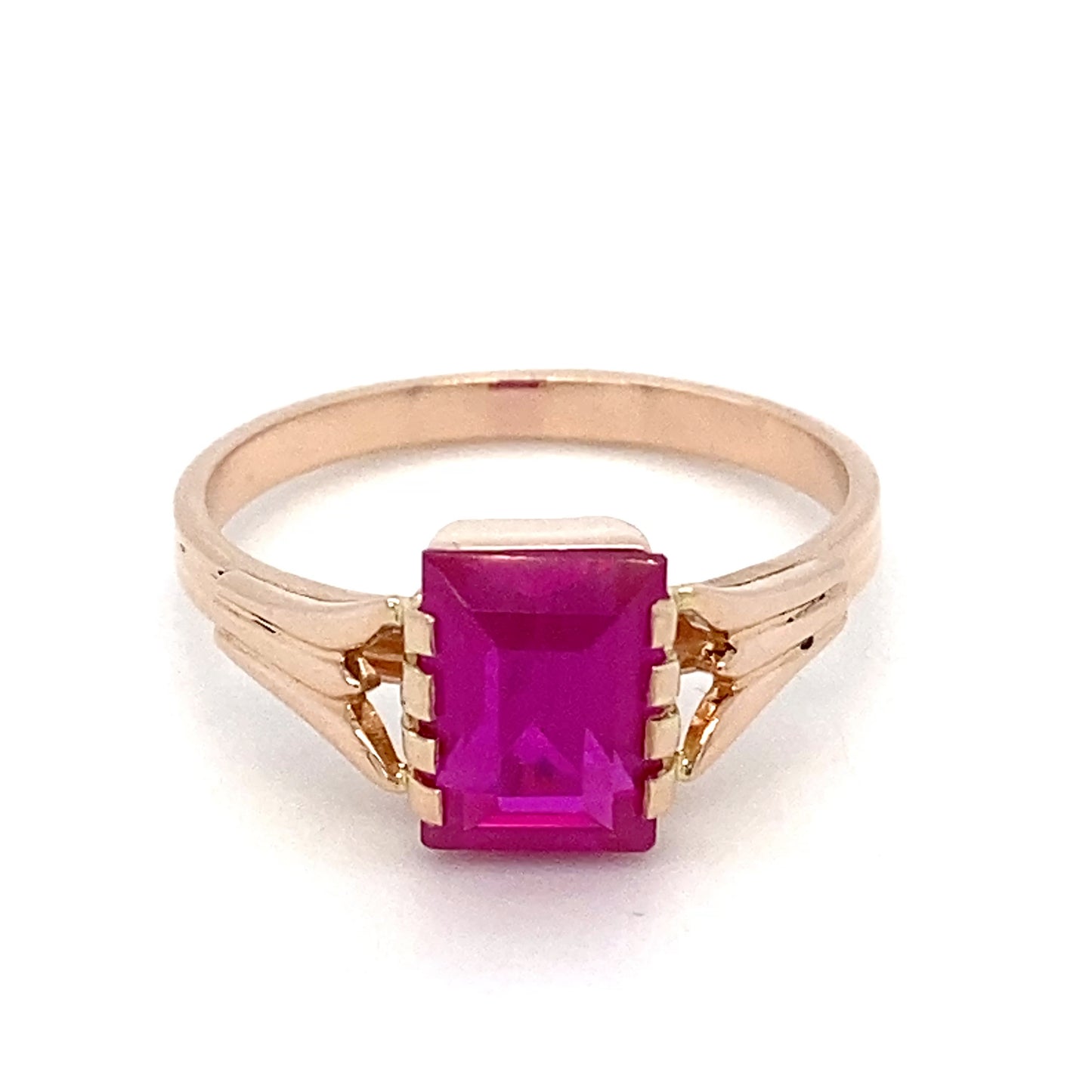 14K Rose Gold Synthetic Ruby Ring; 1.80DWT; 2.8g; Size 7