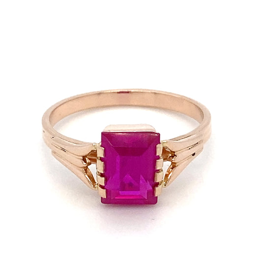 14K Rose Gold Synthetic Ruby Ring; 1.80DWT; 2.8g; Size 7
