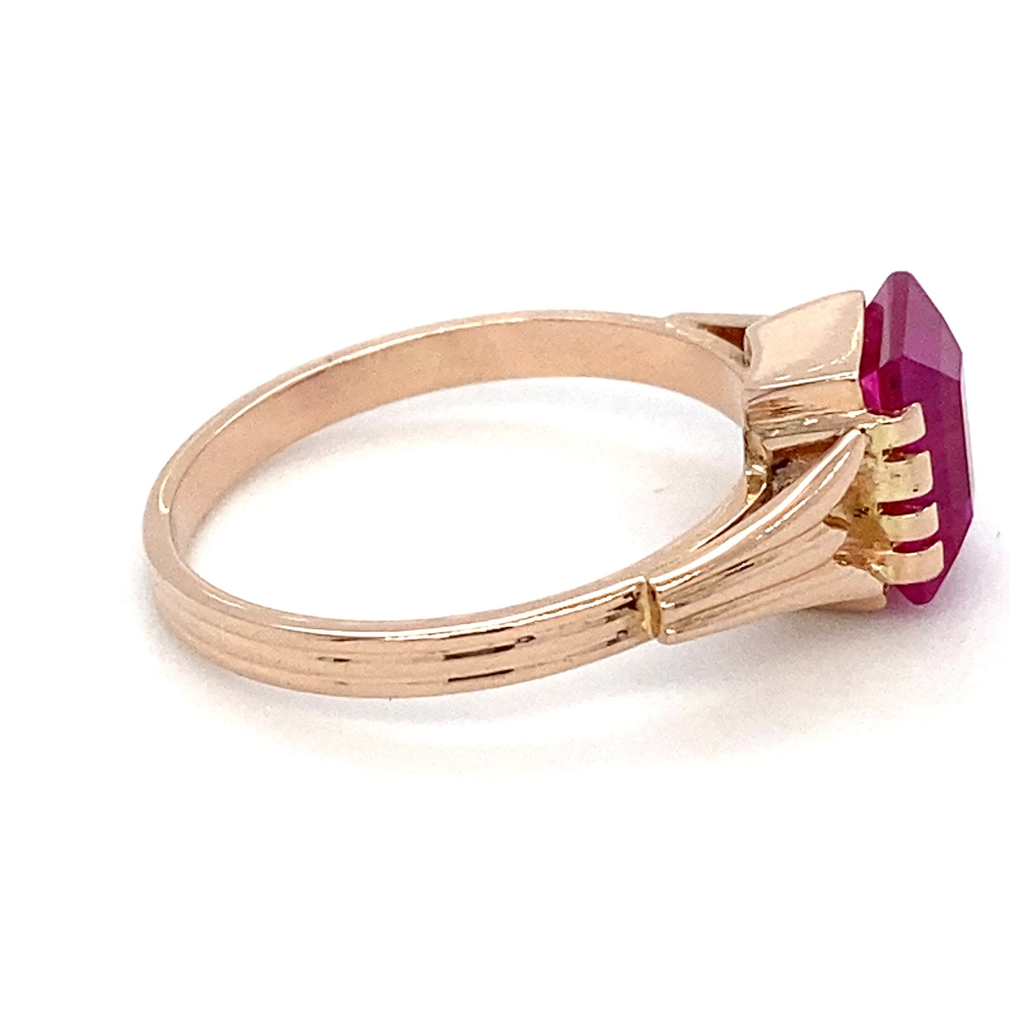 14K Rose Gold Synthetic Ruby Ring; 1.80DWT; 2.8g; Size 7