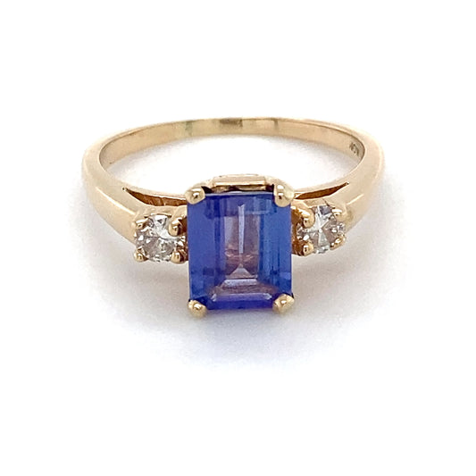 14K Yellow Gold Amethyst & Diamond Ring; 2.1DWT; Size 7