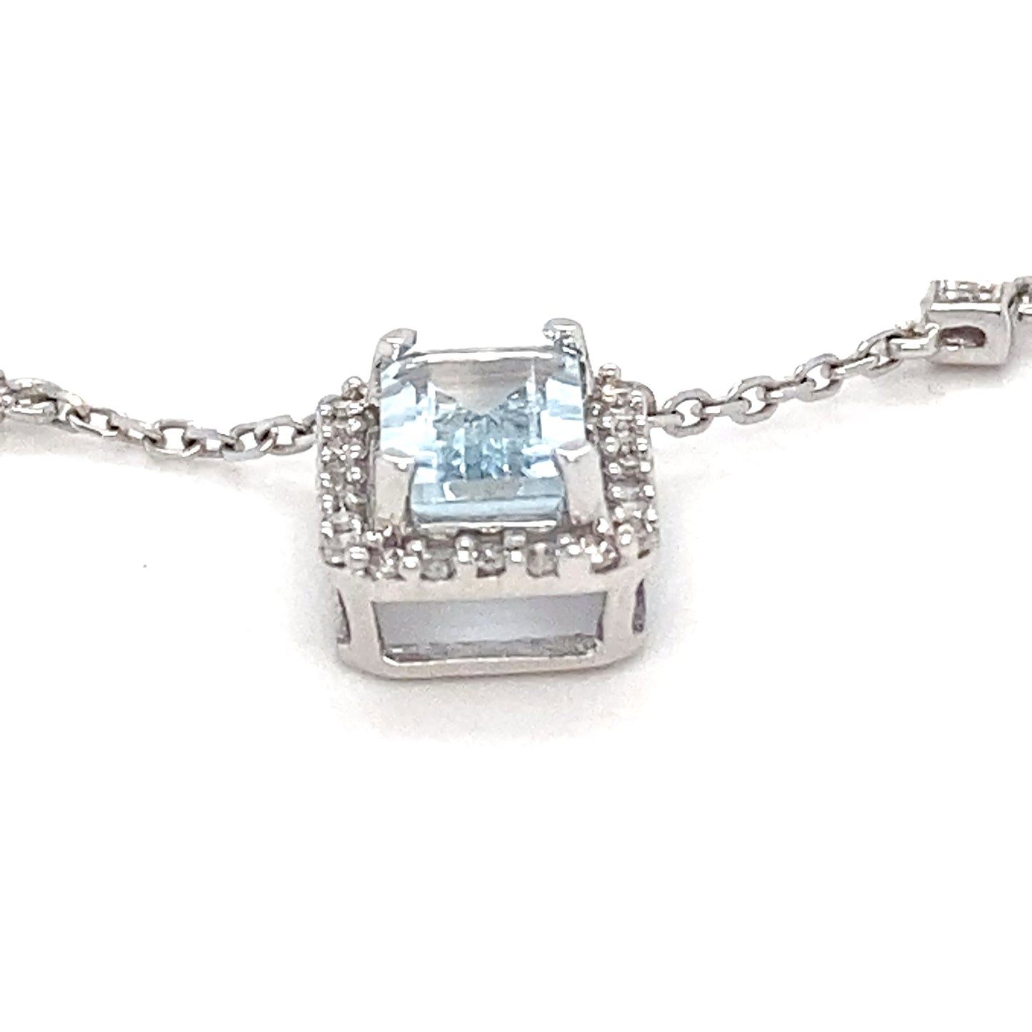 14K White Gold Aquamarine & Diamond 18" Necklace & Pendant