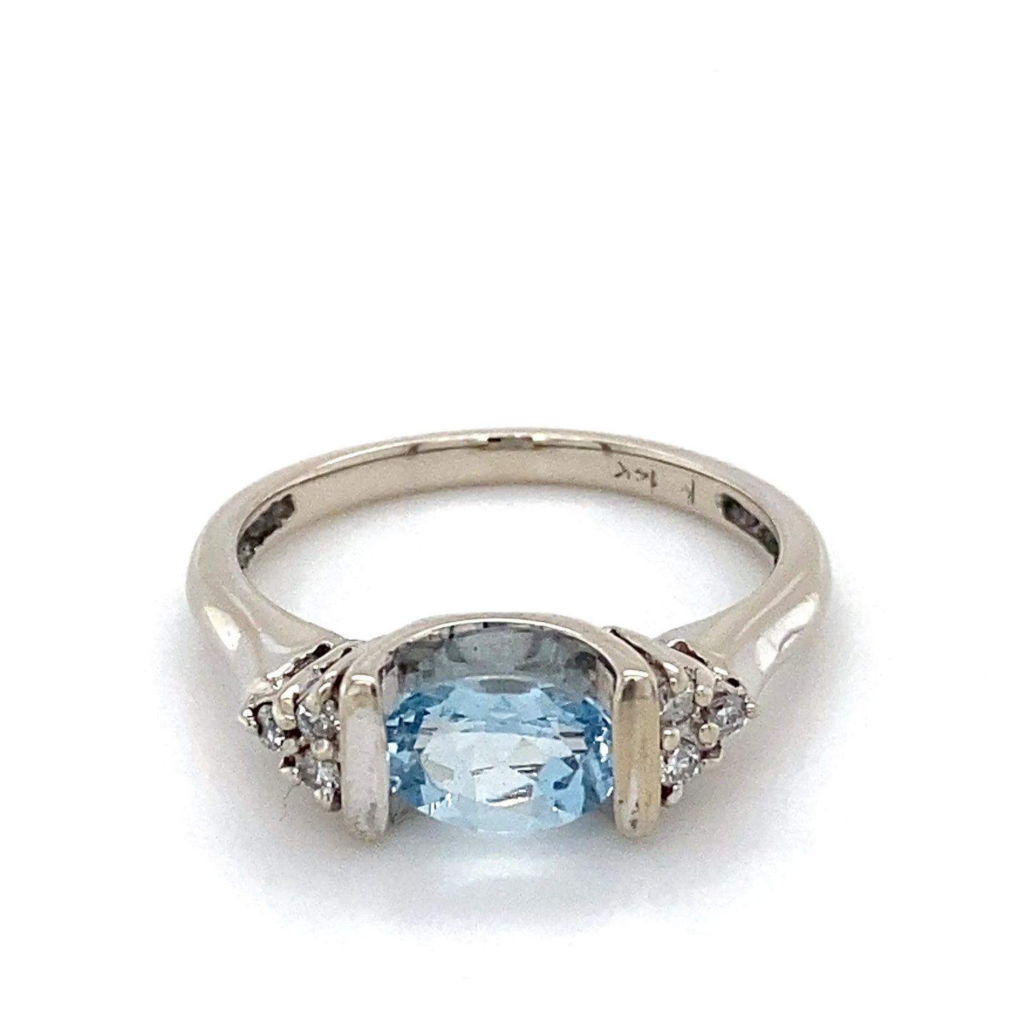 14K White Gold Diamond & Aquamarine Lady's Ring; 2.0DWT; Size 6.5