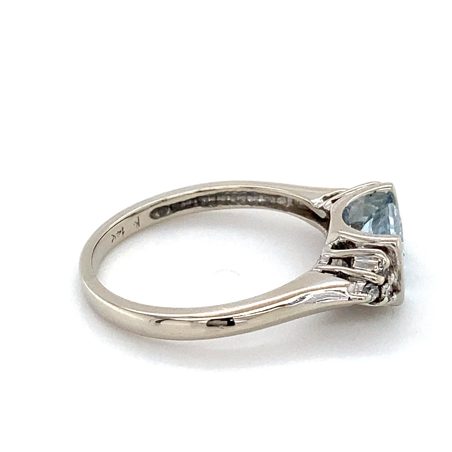 14K White Gold Diamond & Aquamarine Lady's Ring; 2.0DWT; Size 6.5