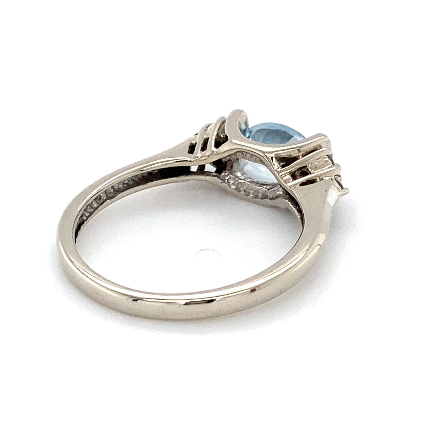 14K White Gold Diamond & Aquamarine Lady's Ring; 2.0DWT; Size 6.5