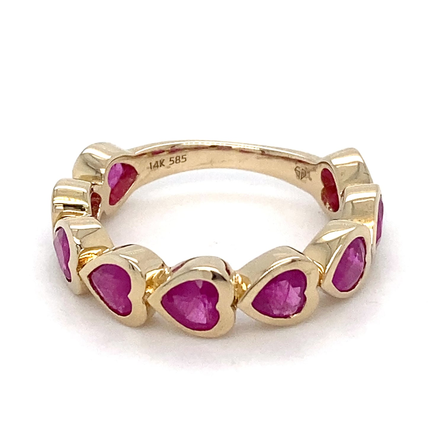 14K Yellow Gold Synthetic Ruby Hearts Ring; 2.6DWT; Size 6.5