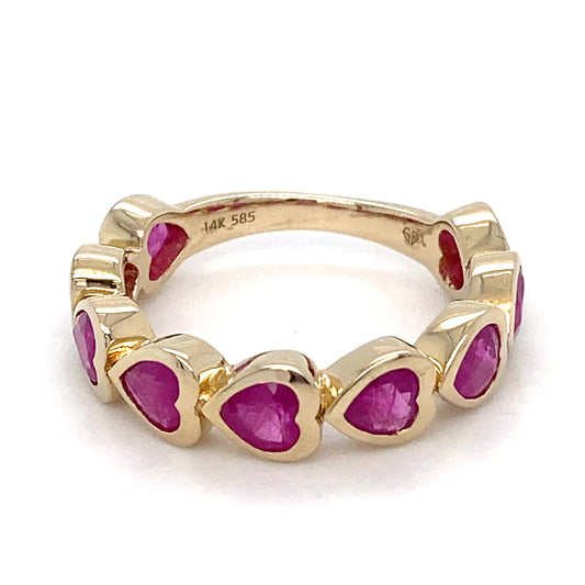 14K Yellow Gold Synthetic Ruby Hearts Ring; 2.6DWT; Size 6.5