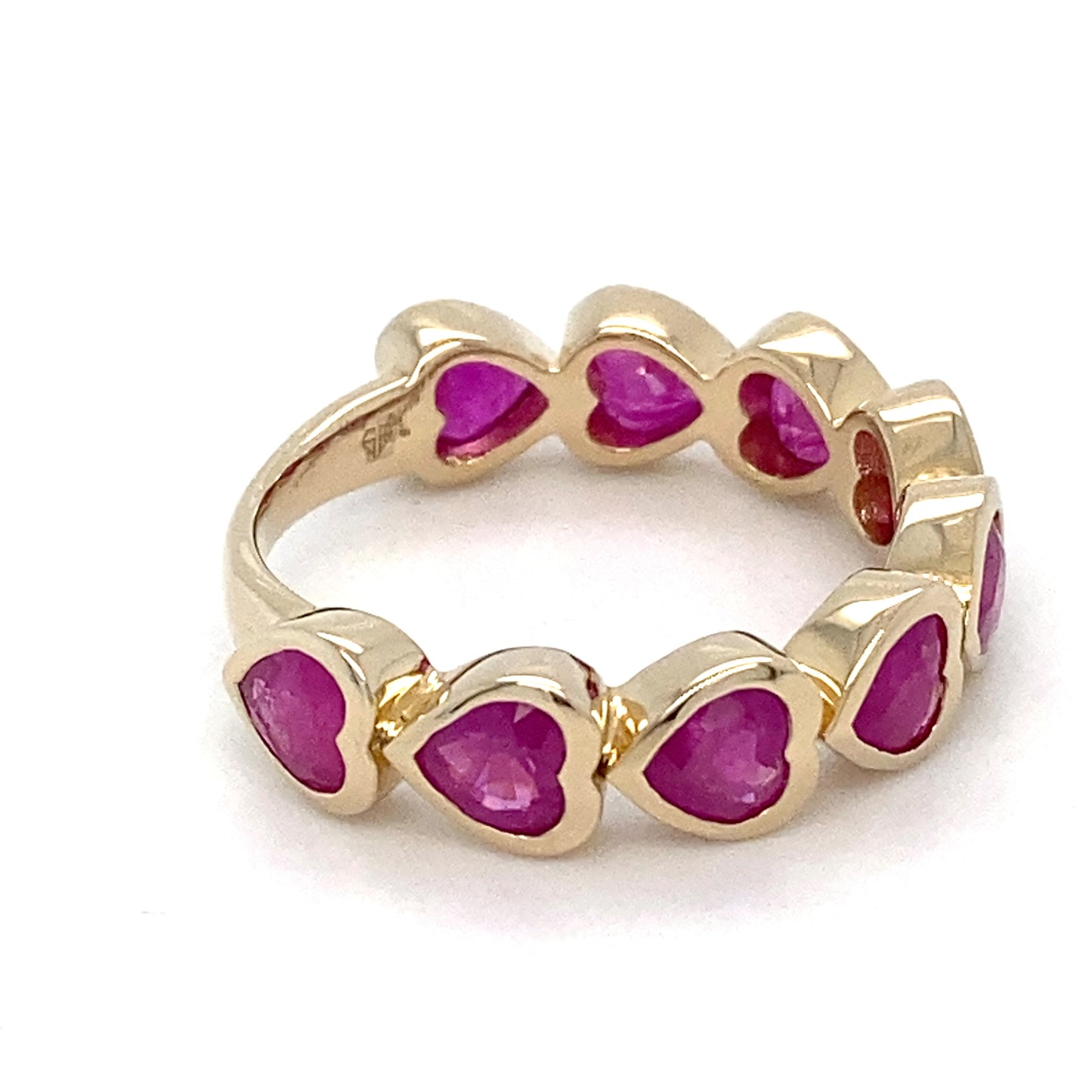 14K Yellow Gold Synthetic Ruby Hearts Ring; 2.6DWT; Size 6.5