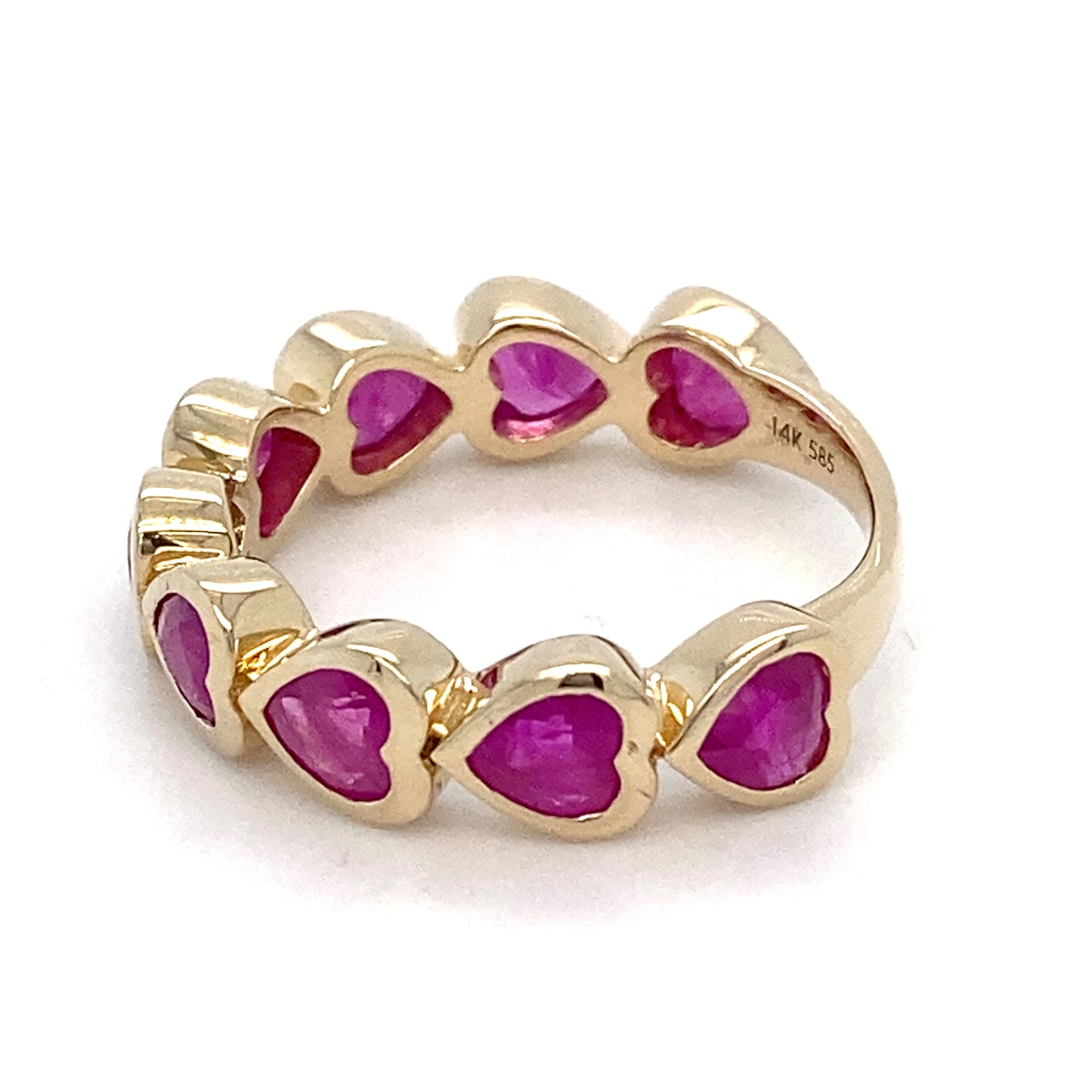 14K Yellow Gold Synthetic Ruby Hearts Ring; 2.6DWT; Size 6.5