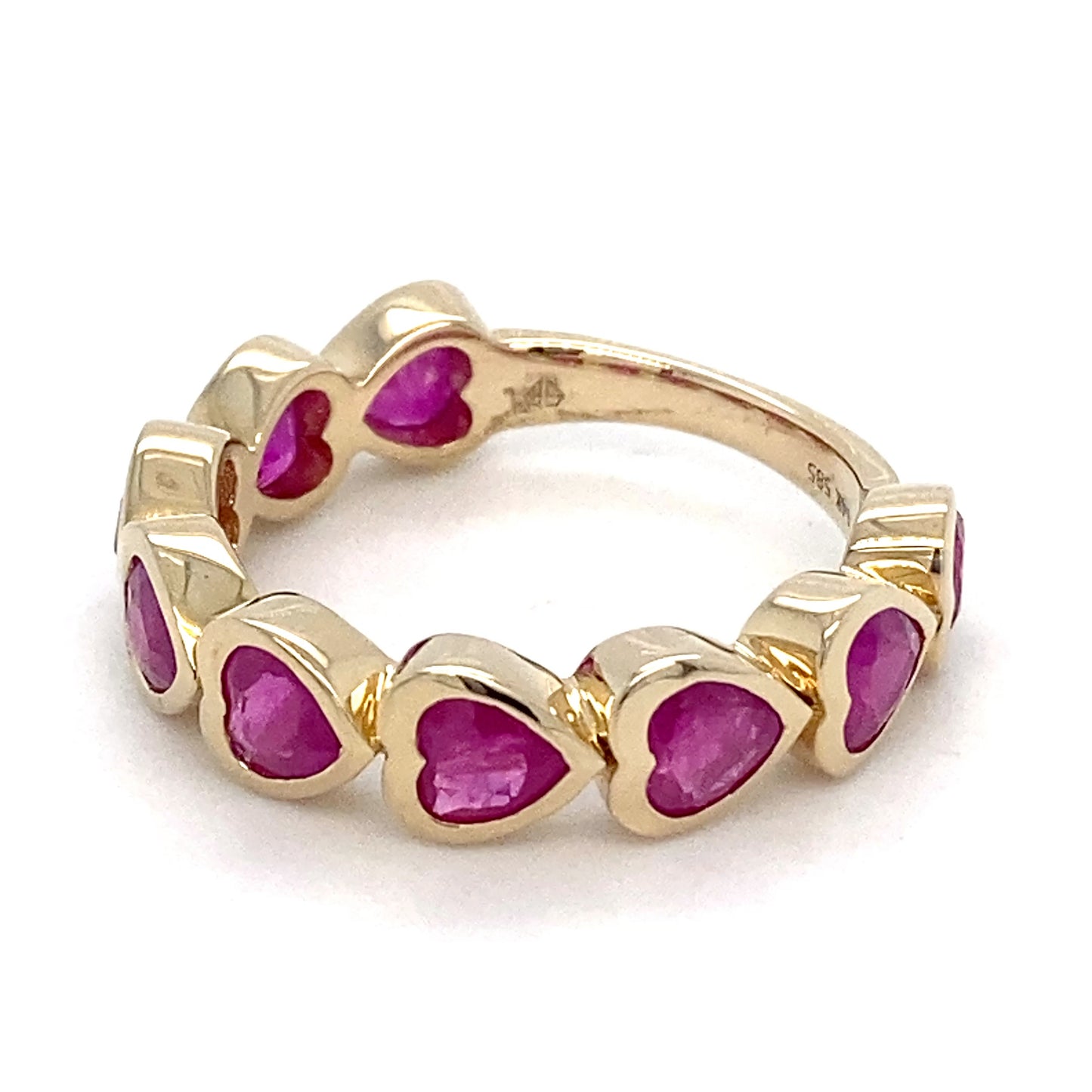 14K Yellow Gold Synthetic Ruby Hearts Ring; 2.6DWT; Size 6.5