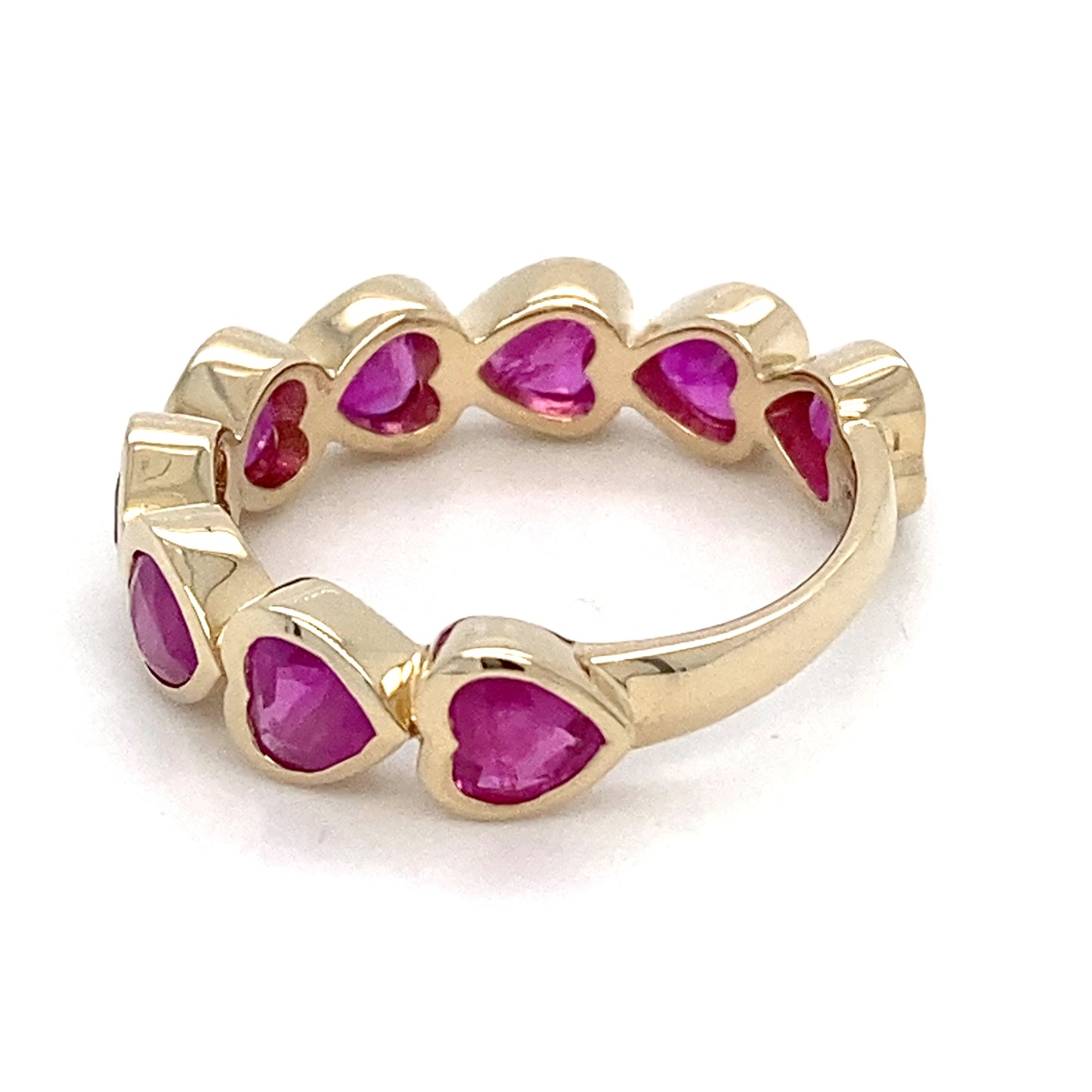 14K Yellow Gold Synthetic Ruby Hearts Ring; 2.6DWT; Size 6.5